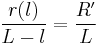 \frac{r(l)}{L-l}=\frac{R'}{L}